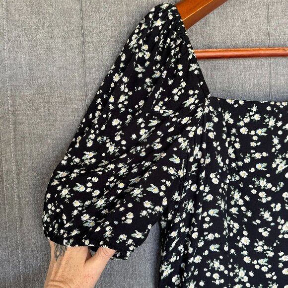 & Other Stories Black Ditzy Daisy Floral Square Neck Puff Sleeve Mini Dress - Picture 4 of 17